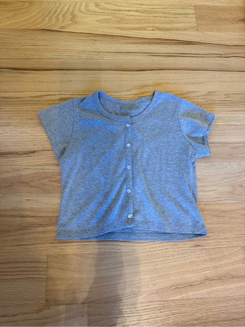 Katie J NYC Heather Gray Girls' Button-Front Short Sleeve Top